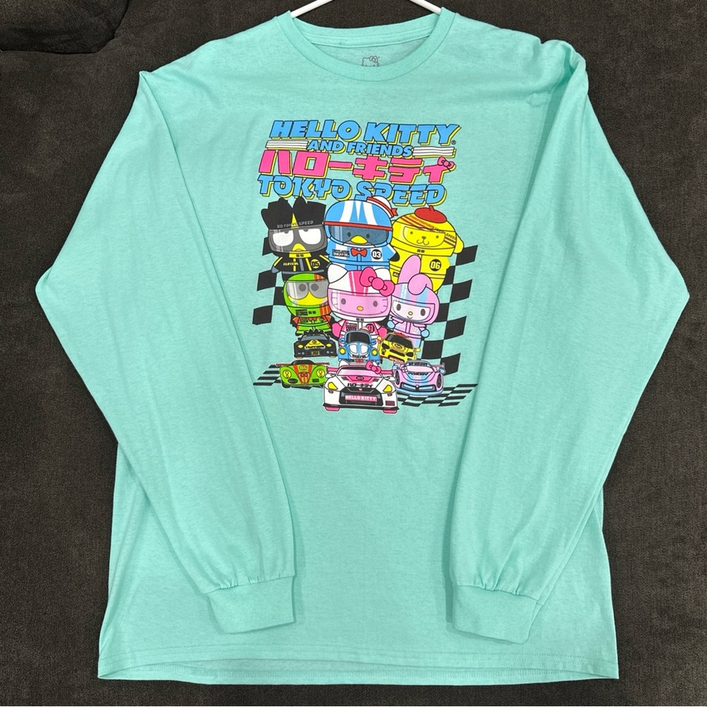 NWOT HELLO KITTY by SANRIO Lunch Box Tokyo Speed Long Sleeve Shirt Blue/Green L